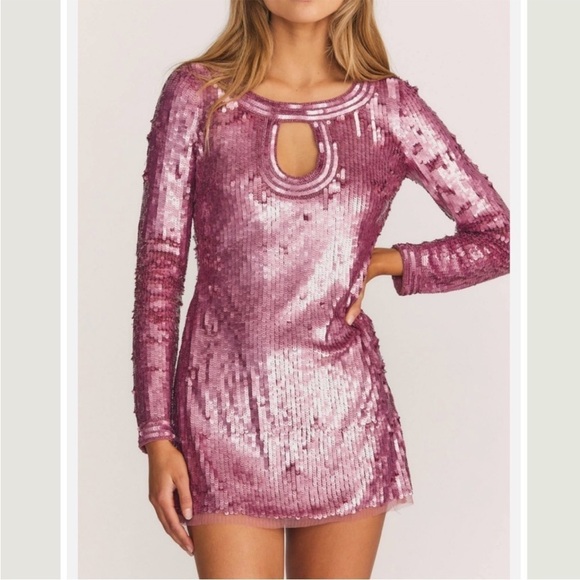 LOVESHACKFANCY Devers Keyhole-Front
Sequined Mini Dress - Picture 1 of 14